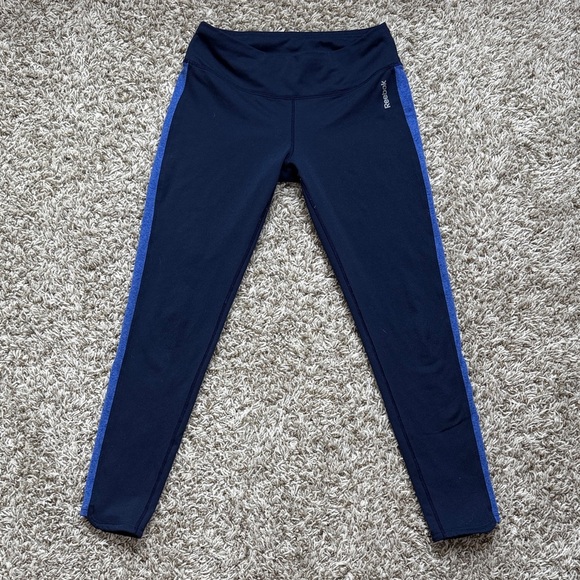 Reebok Pants - Reebok 7/8 Legging Mid Waist Stripped Blue size medium